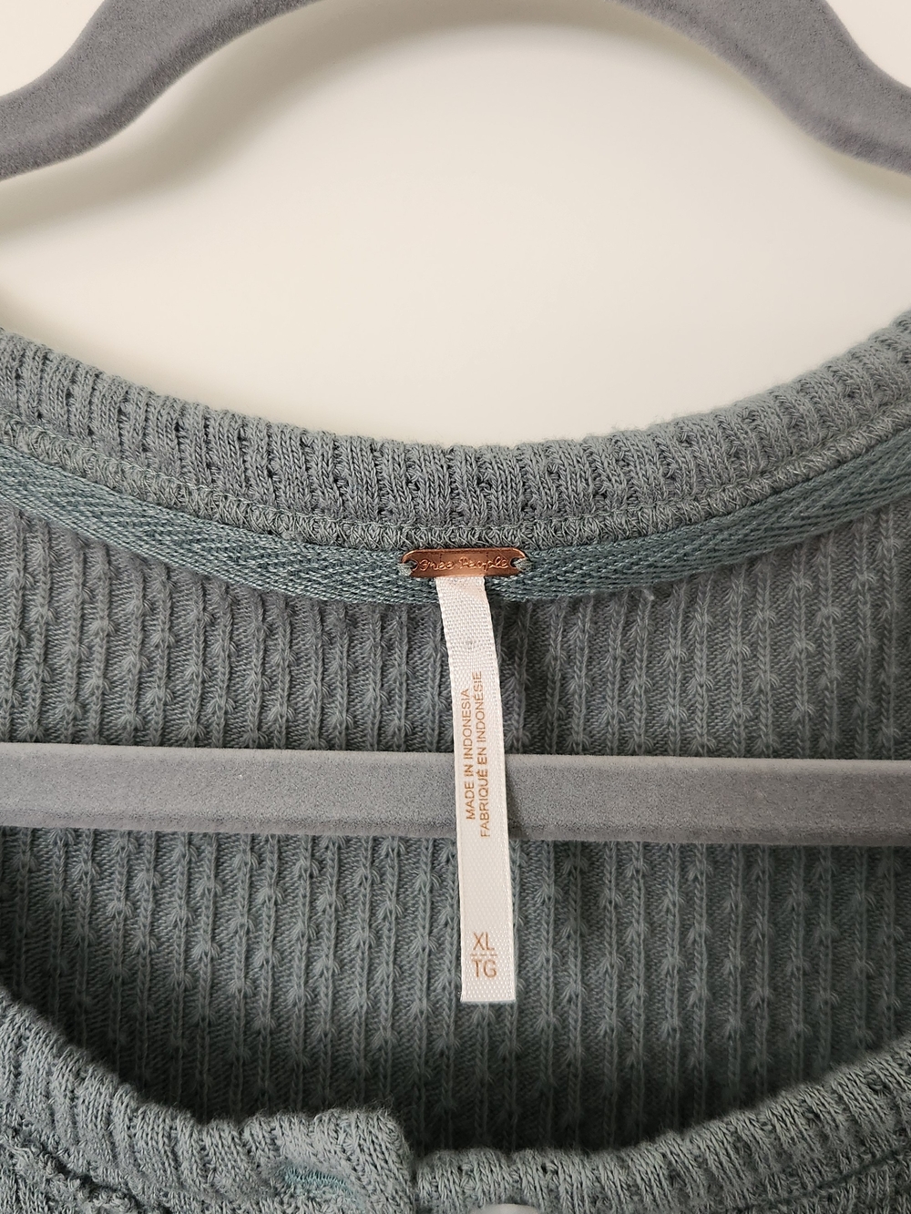 Free People Slate Green Waffle Henley Long Sleeve - Picture 3 of 6